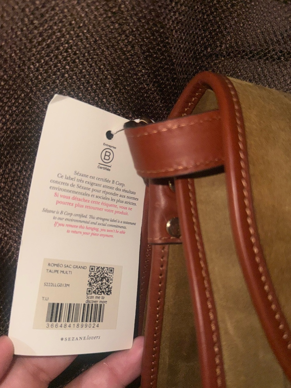 Sezane Olive Suede Crossbody with Brown Leather Trim - Picture 4 of 4